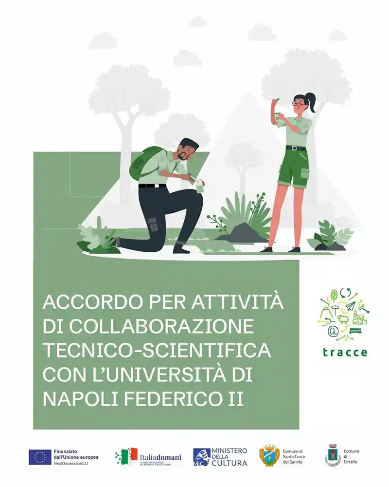 Locandina che informa della collaborazione tecnico-scientifica con l’Università Federico II per l’urbanistica a Santa Croce del Sannio