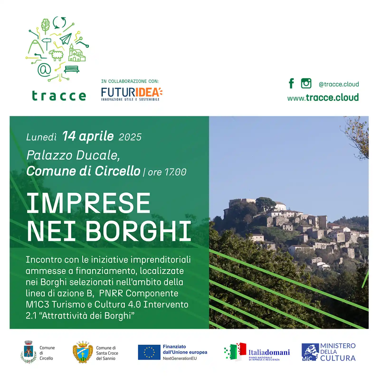 Locandina di invito all'incontro con le iniziative imprenditoriali a Circello il 14 aprile 2025